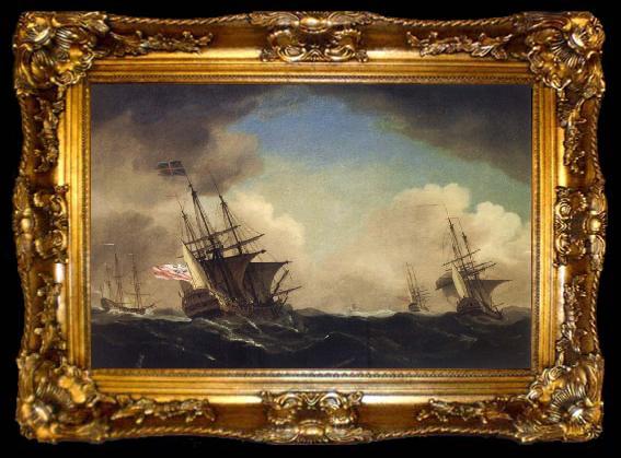 framed  Monamy, Peter A squadron of English ships beating to windward in a gale, ta009-2